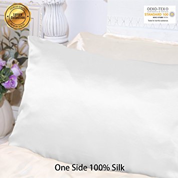 MYK - Luxurious 25 momme Silk Pillowcase, 100% Mulberry Silk on Facial Side (Cotton Underside) with Deep Envelope Closure, Hypoallergenic, Hydrates skin & hair, Standard Size (1, Ivory White)