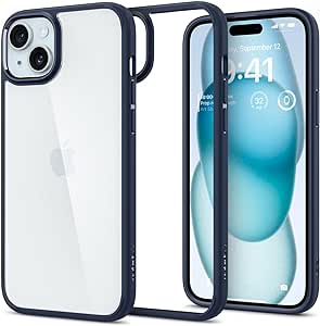 Spigen für iPhone 15 Ultra Hybrid Hülle [Anti-Yellowing] Case Handyhülle Schutzhülle Cover Transparent Durchsichtig Dünn Slim -Navy Blue