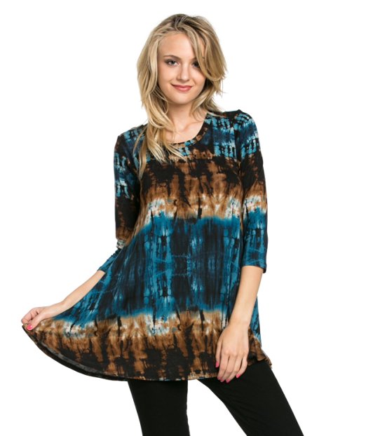 Frumos Womens Tunic 3/4 Sleeve Comfy Loose Fit Tie Dye Tunic Top
