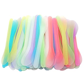 Goiio 100 PCS Cosmetic Spatula, 4.8'' Disposable Plastic Makeup Tools Spoon for Mixing and Sampling (Multi-color)