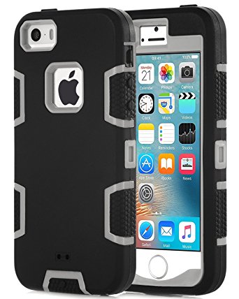 5S Cases,iPhone 5S Cases,iPhone 5 Cases,SE Case,BENTOBEN 3 IN 1 Hybrid [Silicone&PC] Bumper Slim Protective Dual Layer Shockproof Drop Resistance Cover for iPhone 5S,iPhone 5,iphone SE,Black/Grey