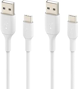 Belkin BoostCharge USB-C Cable (6.6ft/2M), USB-C to USB-A Cable, USB Type-C Cable for iPhone 15 Series, Samsung Galaxy S24, S23, Note20, Pixel 8, iPad Pro, Nintendo Switch, & More - White (2-Pack)