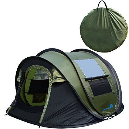 Peaktop Instant Tent 4 Person Automatic Pop up Camping Tent, Waterproof Lightweight Dome Tent - with Vents, Mesh Doors and Windows - for Camping,Hiking, Backpack and Beach Green