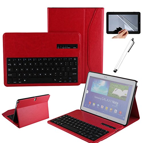 Note 10.1 Keyboard Case, EAGWELL Pu Leather Case Removable Wireless Bluetooth Keyboard Case For Samsung Galaxy Note 10.1 2014 Edition SM-P600 SM-P600 SM-P601 SM-P605 Tab Pro SM-T520 SM-T525 (Red)