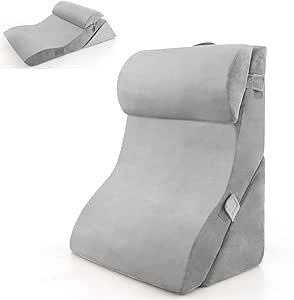 COSTWAY Bed Wedge Pillow Set, Adjustable Memory Foam Incline Cushion with Headrest & Washable Cover, Triangle Orthopedic Leg Elevation Back Support Pillow for Post Surgery, Reading, Acid Reflux, Grey