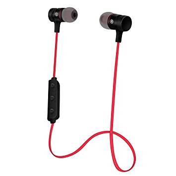 Bluetooth Earphones, HOISAN Bluetooth 4.1 Wireless In Ear Headphones Stereo with Magnetic Earbuds and Mic for Sport, Gym (Red)