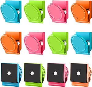 Grtard Magnetic Clips 12 Pack Refrigerator Magnets Whiteboard Magnets Clips, Magnetic Metal Clips, Fridge Magnets Scratch Free Perfect for Note List Photo Displays Home School Office Uses(Colorful)