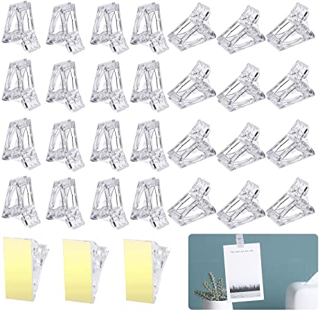 30Pcs Self-Adhesive Wall Clips,Mini Double-Sided Plastic Sticky Wall Clip,Tapestry Clips for Hanging Poster Paper,Fabric Panels,Photo in Home and Office