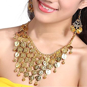 BellyLady Belly Dance Gypsy Jewelry, Gold Necklace & Earrings, Gift Idea