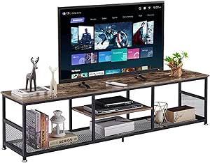 VECELO TV Stand for Televisions up to 80 Inch 70" Entertainment Center with with Open Storage Shelves for Living Room/Bedroom, 3 Tiers Media Console Table Frame, 70 Inches, Brown Metal