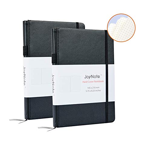 JoyNote A5 Dotted Notebook with Pen Holder, 2 Pack Thick Classic Hardcover Writing Notebooks and Journal with Pockect, 80 Sheets/160 Pages, 5.75 x 8.25 inches