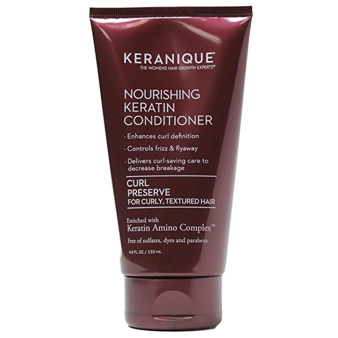 Keranique Keratin Conditioner for Curly Textured Thinning Hair, Sulfates/Parabens Free, formulated to stimulate scalp to nourish/rejuvenate hair follicles for healthy Thicker Fuller Hair 4.5 OZ