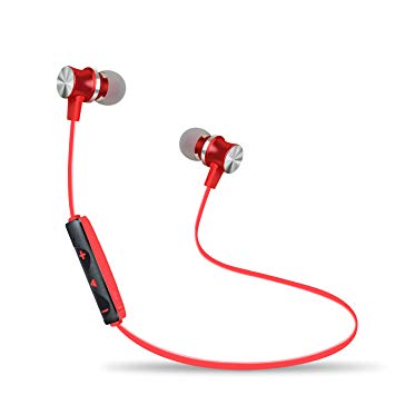 Active Noise Cancelling Bluetooth Earphones with Microphone, BYZ1 Bluetooth V4.2 Wireless Headphones in Ear Earbuds Deep Bass HiFi Stereo Sound, 8 Hrs Playtime for Travel, Work (Red)