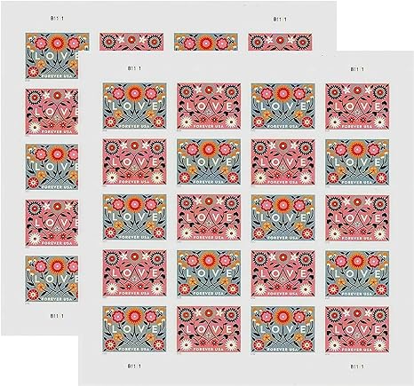 Love 2022 Forever First Class Postage Stamps - Valentine, Wedding, Celebration, Anniversary, Romance, Party - 2 Sheets, 40 Stamps