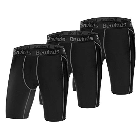 Bewinds Men's Performance Compression Shorts 3 Pack Quick Dry Sports Tights Shorts for Running,Workout,Training