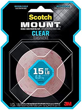 3M Clear Scotch-Mount Double-Sided Mounting Tape, Strips & Squares: 1 in x 125 in. (Clear)