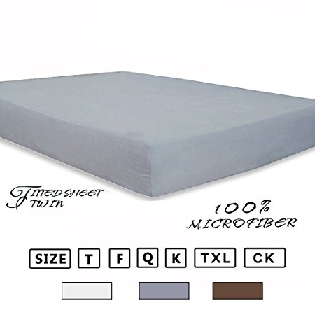 NTBAY 100% Microfiber Grey Twin Size Brushed Lightweight Fitted Sheet