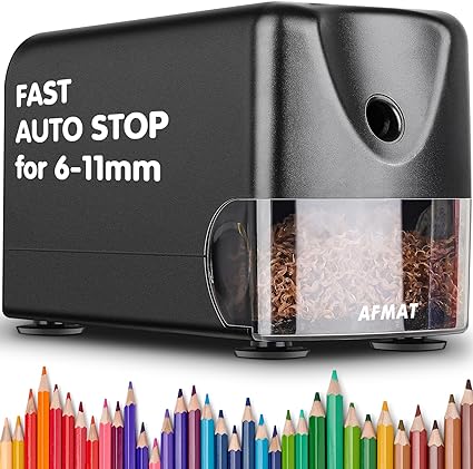 AFMAT Heavy Duty Electric Pencil Sharpener, Classroom Pencil Sharpeners for 6-11mm No.2/Colored Pencils, Pencil Sharpener for Large Pencils, Auto Stop, Sharp Point, Save Pencils, Teachers Must Have