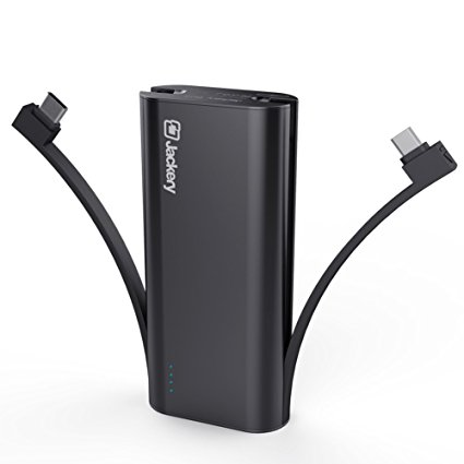 Jackery Bolt 6700mAh Built-in USB C Charging Cable Palm-sized Ultra-Compact External Battery Pack, Portable Power Bank with Built-in Type-C Connector and Micro USB Cable (Black-6700mAh)