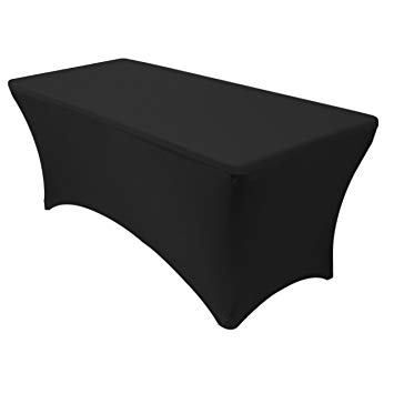 SUPERIOR QUALITY Rectangular Stretch Tablecloth Pick from sizes 4ft, 6ft, 8ft (Black)-Spandex Tight Fit Table Cover for parties, trade shows, Djs, weddings and events of ALL kinds. (6 Foot)