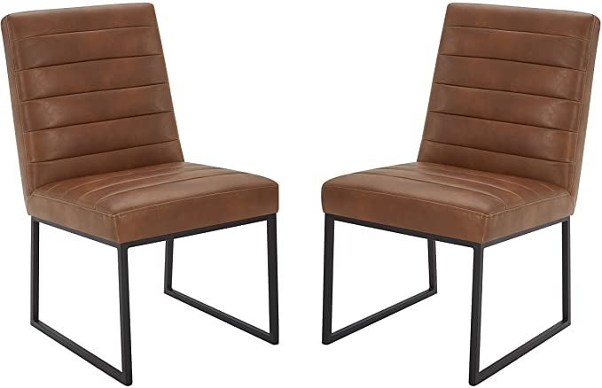 Amazon Brand – Rivet Decatur Modern Faux Leather Dining Chair, Set of 2, 21"W, Tan Brown