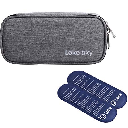 Leke Insulin Cool Bag Diabetic Organizer Portable Medical Travel Cooler Case with 2 Ice Packs, Grey