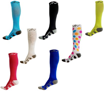 Performance Compression Socks (1 pair) for Women and Men by A-Swift - Best Athletic Compression Socks - For Running Sports Crossfit Flight Travel - Medical Graduated Nursing Compression Socks - Suits Nurses Maternity Pregnancy Shin Splints - Below Knee High - Assorted Colors