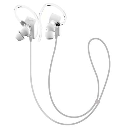 GLCON GS-06 Mini White Sport Sweatproof Wireless Stereo Bluetooth 4.0 Headset BT Headphones Earphones Earpiece Earbuds with Microphone Mic, A2DP, Noise Cancellation, Music Streaming and Control, Great for Sports, GYM, Running, Exercises, for iPhone 5/5s/5c, iPhone 4/4s, iPad 1/2/3, new iPad, iPod and Samsung Galaxy S5, S4, S3, S2, Galaxy note 3, 2, 1 and other Android Cell Phones (Retail Package)