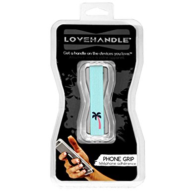 LoveHandle Cell Phone Grip Holds Device with just a Finger - Ultra Slim Pocket Friendly Love Handle Finger Grip For iPhone Mini Tablet - Grip it Securely For Texting, Photos and Selfies (PALM TREE)