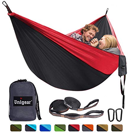 Unigear Single & Double Camping Hammock, Portable Lightweight Parachute Nylon Hammock with Tree Straps for Backpacking, Camping, Travel, Beach, Garden