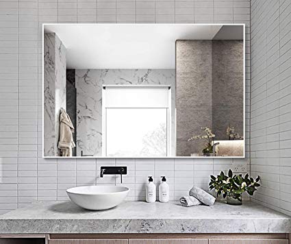 Hans & Alice Large Rectangular Bathroom Mirror, Wall-Mounted Wooden Frame Vanity Mirror (32"x24" White)