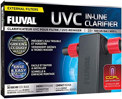 Fluval UVC in-Line Clarifier 3W Low Energy UV Sterilizer, Up to 100 Gallons, for All 6 and 7 Series Filters