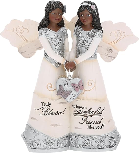 Pavilion - Wonderful Friend - 5.5" Double Ebony Angel Figurine Religious Best Friend Bestie BFF God Jesus Lover Christian Christ Gift Present