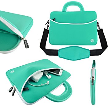 KOZMICC 11.6 - 12" inch Laptop Neoprene Carrying Shoulder Strap Messenger Sleeve Case Bag Handle Pocket for Apple Macbook Air Pro, Chromebook, Dell, HP, Samsung [Up to 11" x 6" x 1.5" Inch] (Teal)