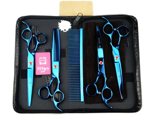 LILYS PET 7" Professional BLUE PET DOG Grooming scissors suit Cutting&Curved&Thinning shears(BLUE)