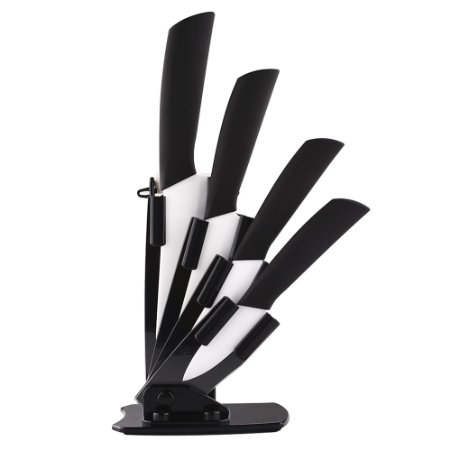 Deik Ceramic Knives Ultra Sharp Kitchen Ceramic Cutlery Knife Set Include a 3 Fruit Knife 4Utility Knife 5Slicer Knife 6Chef Knife with a Peeler White