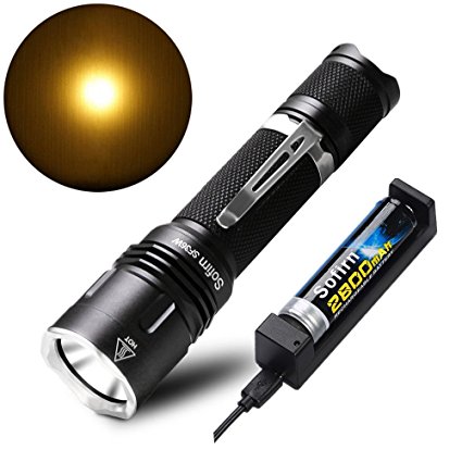 Sofirn SF36 Warm White LED Flashlight 1000 Lumens 3000k Powerful Torch Cree XPL LED Compact Camping Emergency Searchlight IPX8 Waterproof Multiple Modes(Included Rechargeable Battery and USB Charger)