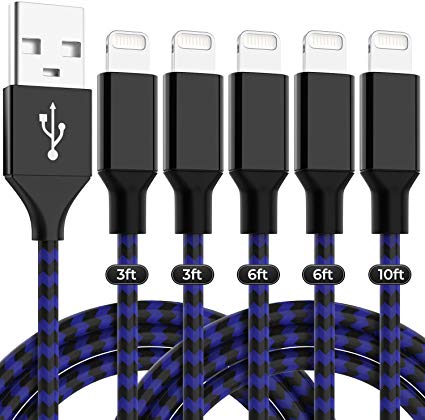 Lightning Cable [5 Pack] 3FT/6FT/10FT iPhone Charger USB Data Sync Charging Cord 8 Pin Charger for iPhone Xs/XR/XS Max/X 8/8 Plus / 7/7 Plus / 6s/6s Plus /6/6 Plus iPhone 5 / 5s / 5c / iPad