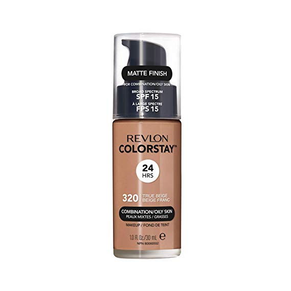 Revlon ColorStay Makeup for Combination/Oily Skin SPF 15, Longwear Liquid Foundation, with Medium-Full Coverage, Matte Finish, Oil Free, 320 True Beige, 1.0 oz