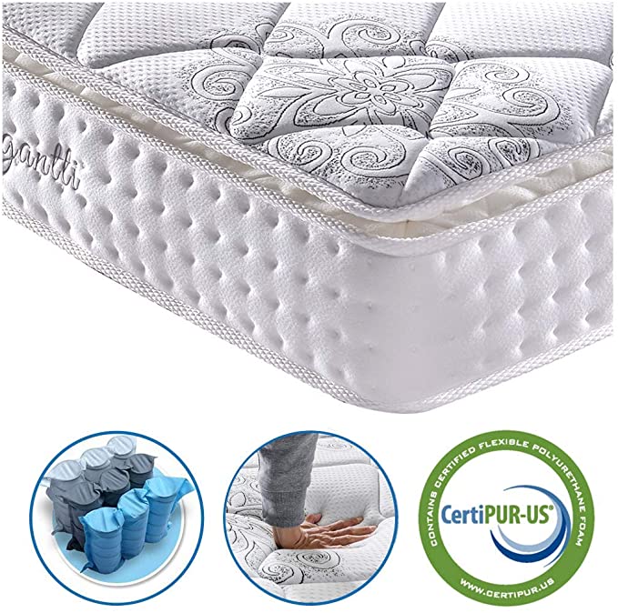 Vesgantti 6FT Super King Mattress, 10.6 Inch Pocket Sprung Mattress Super King Size with Breathable Foam and Individually Pocket Spring - Medium, Standard Pillow Top Collection