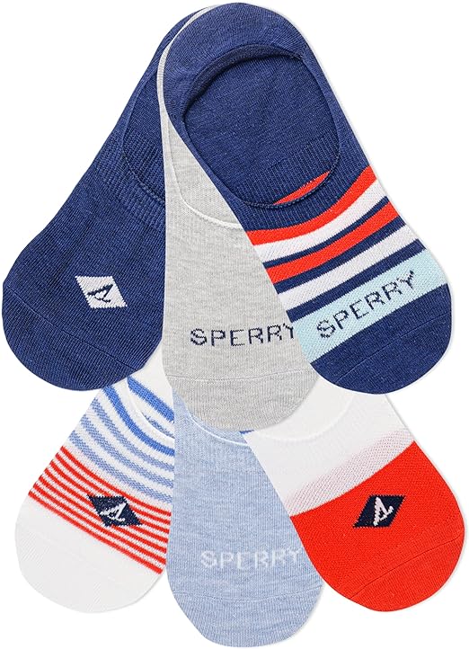 Sperry Men's Comfort Sneaker Liner Socks-6 Pair Pack-Assorted Mesh Stripe Colors