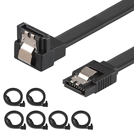 [6 Pack] J&D SATA III 6.0 Gbps Cable with Locking Latch, 90 Degree Right-Angle SATA III Cable 18 Inches