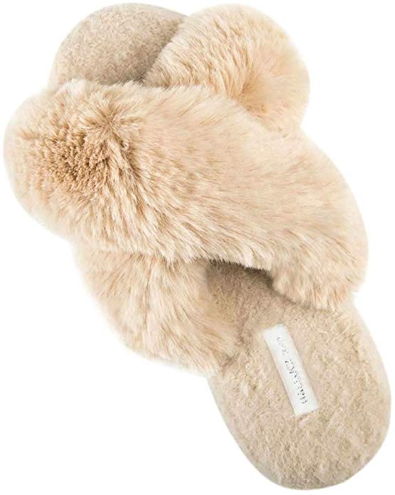 Women's Cross Band Soft Plush Fleece House/Outdoor Slippers