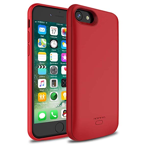 iPhone 8/7/6S/6 Battery Case, Wavypo 4000mAh Ultra Slim Extended Rechargeable Charger Case External Battery Pack Portable Power Bank Protective Charging Case for iPhone 8, 7, 6S, 6 (4.7inch)-Red
