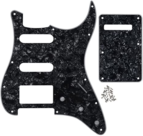 IKN 4Ply Black Pearl Strat HSS Pickguard Guitar BackPlate Set for Standard Strat Modern Style Guitar Part