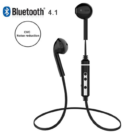 Bluetooth Headphones, Wireless Stereo Headset with Mic Noise Cancelling Sweatproof Earbuds (Black)