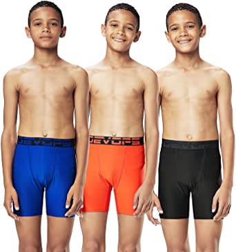 DEVOPS Boys 3 Pack Sports Performance Active Compression Cool Dry Baselayer Shorts