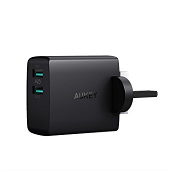 AUKEY USB Wall Charger 2 Ports with 24W 4.8A Mains Charger for iPhone X / 8 / 8 Plus, iPad Air / Pro, Samsung, LG and more