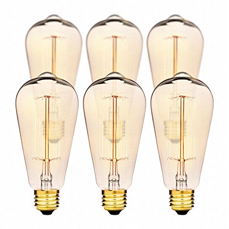 Edison Bulbs by Deneve, 6 Pack, ST64 Deluxe Size, Thomas Edison 60W Light Bulb, Squirrel Cage Filament