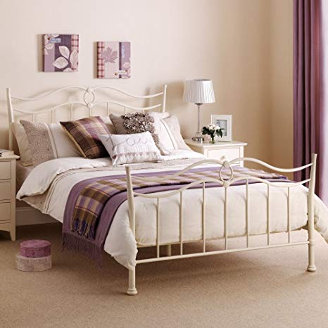 Happy Beds Katrina 4'6" Double Stone White Metal Bed Frame